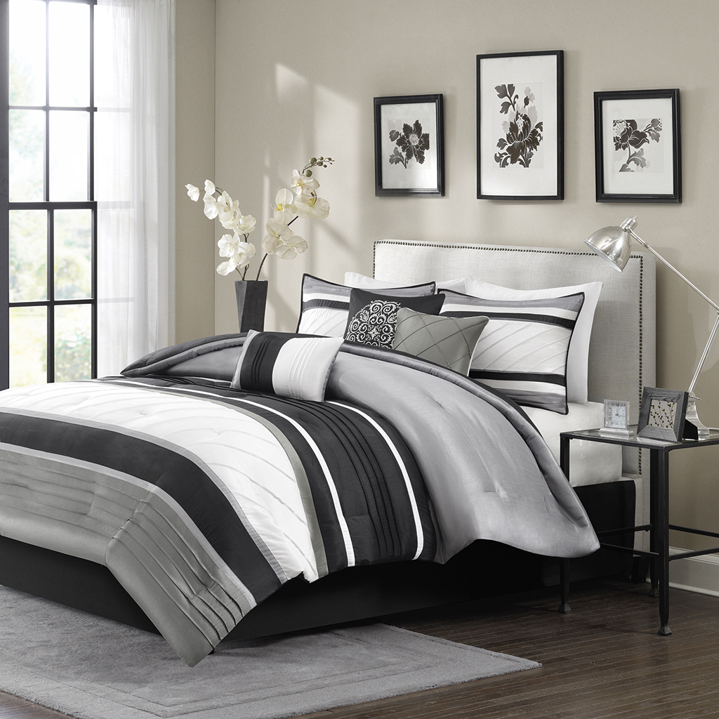 

Madison Park - Blaire 7 Piece Comforter Set - Grey - Queen