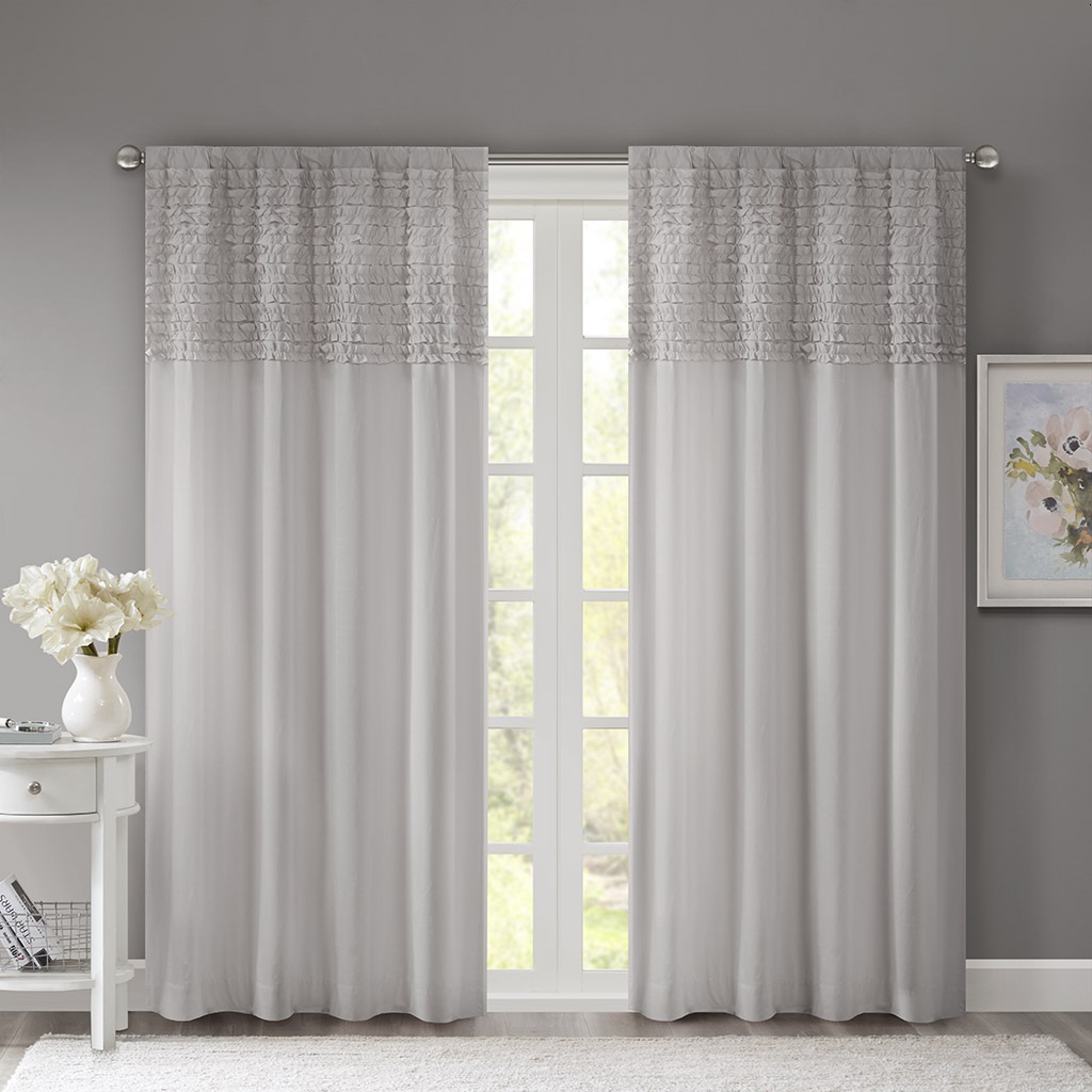 

Madison Park - Bessie Cotton Horizontal Ruffle Curtain - Grey - 84" Panel