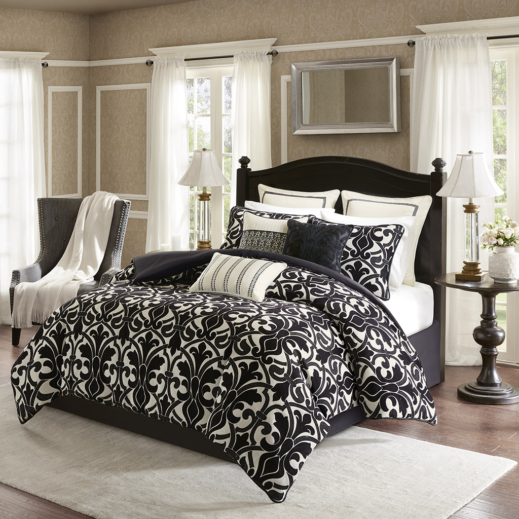 

Bombay - Harrison Chenille Jacquard Bedding Set - Black - Queen