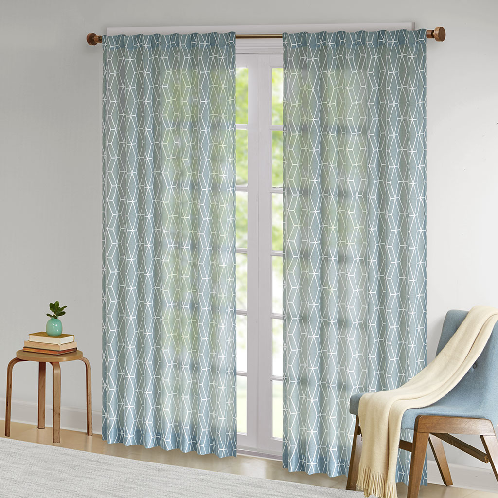 

Madison Park - Holm Chainlink Embroidered Sheer Panel - Aqua - 50x84