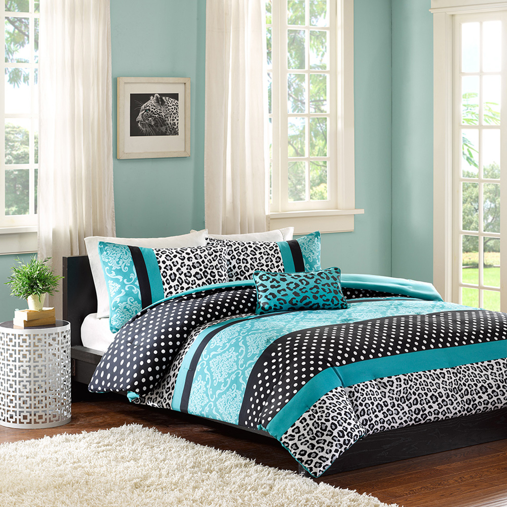 

Mi Zone - Chloe Comforter and Decorative Pillows Set - Aqua - Full/Queen