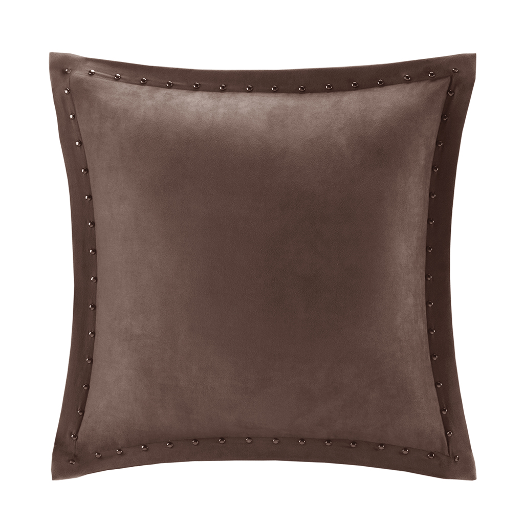 

Madison Park - Alban Stud Trim Microsuede Square Pillow - Brown - 20x20