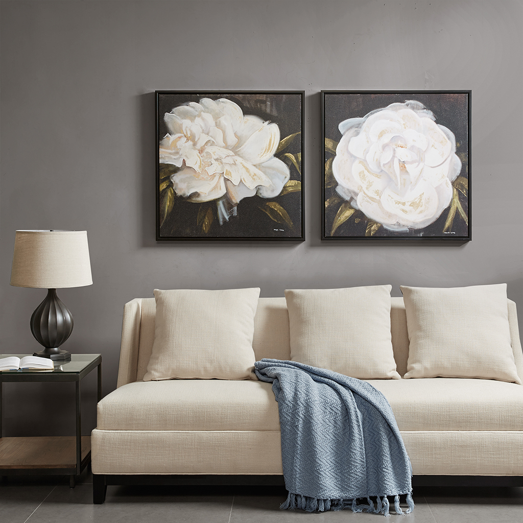 

Madison Park Signature - White Camellia Gel Coat Canvas With Bronze Frame (2 Piece Set) - White - See below