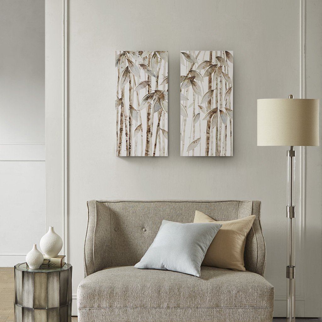 

Madison Park - Bamboo Forest Printed Canvas with 30% Hand Brush Embellishment Set of 2 - Natural - See below