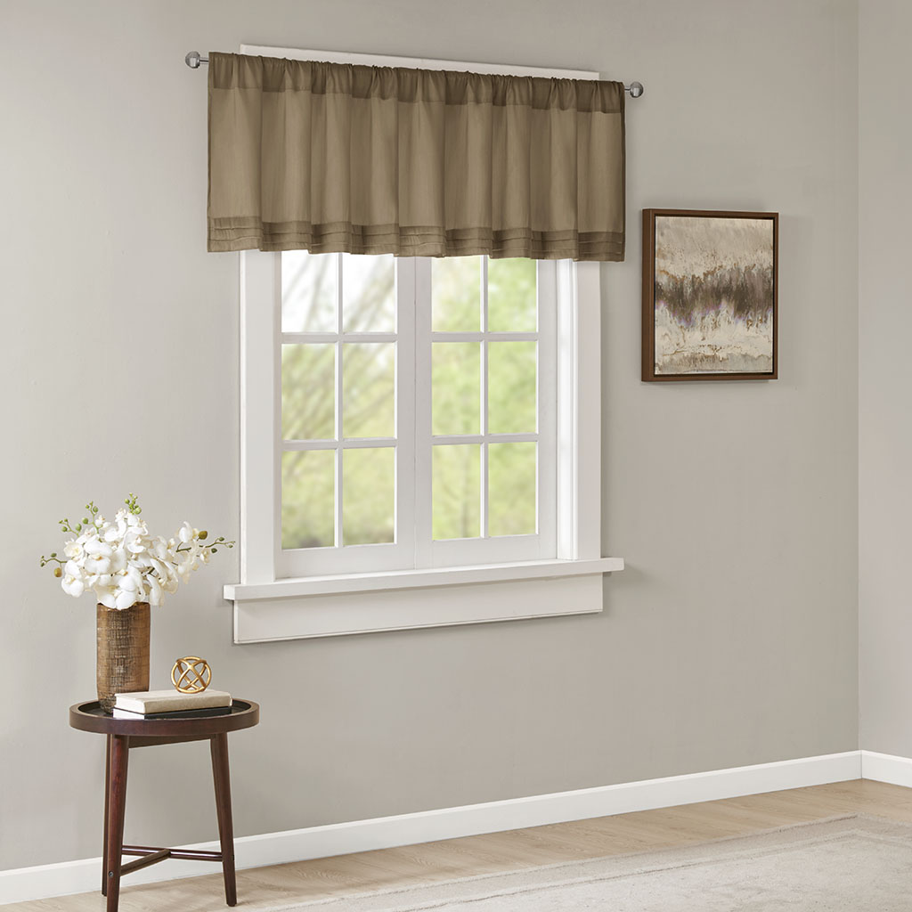 

Madison Park - Emily Faux Silk Solid Pleated Valance - Bronze - 50x18