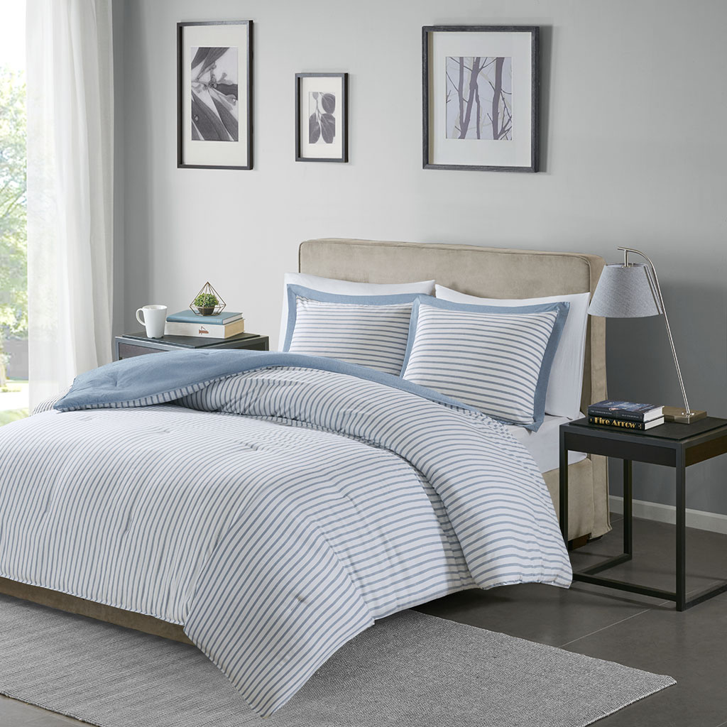 

Madison Park Essentials - Hayden Reversible Stripe Down Alternative Comforter Mini Set - Blue - Twin