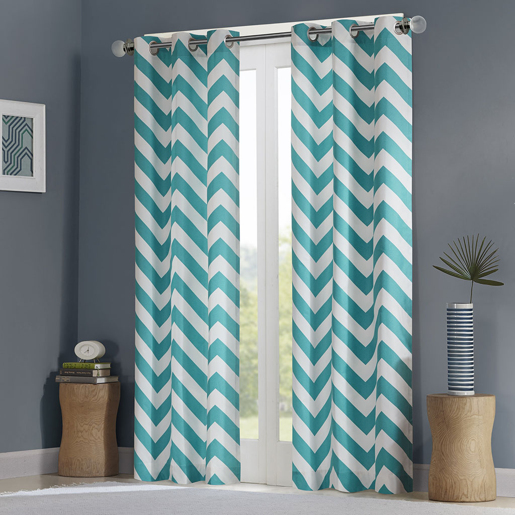 

Intelligent Design - Libra Chevron Window Curtain Pair - Teal - 63" Panel