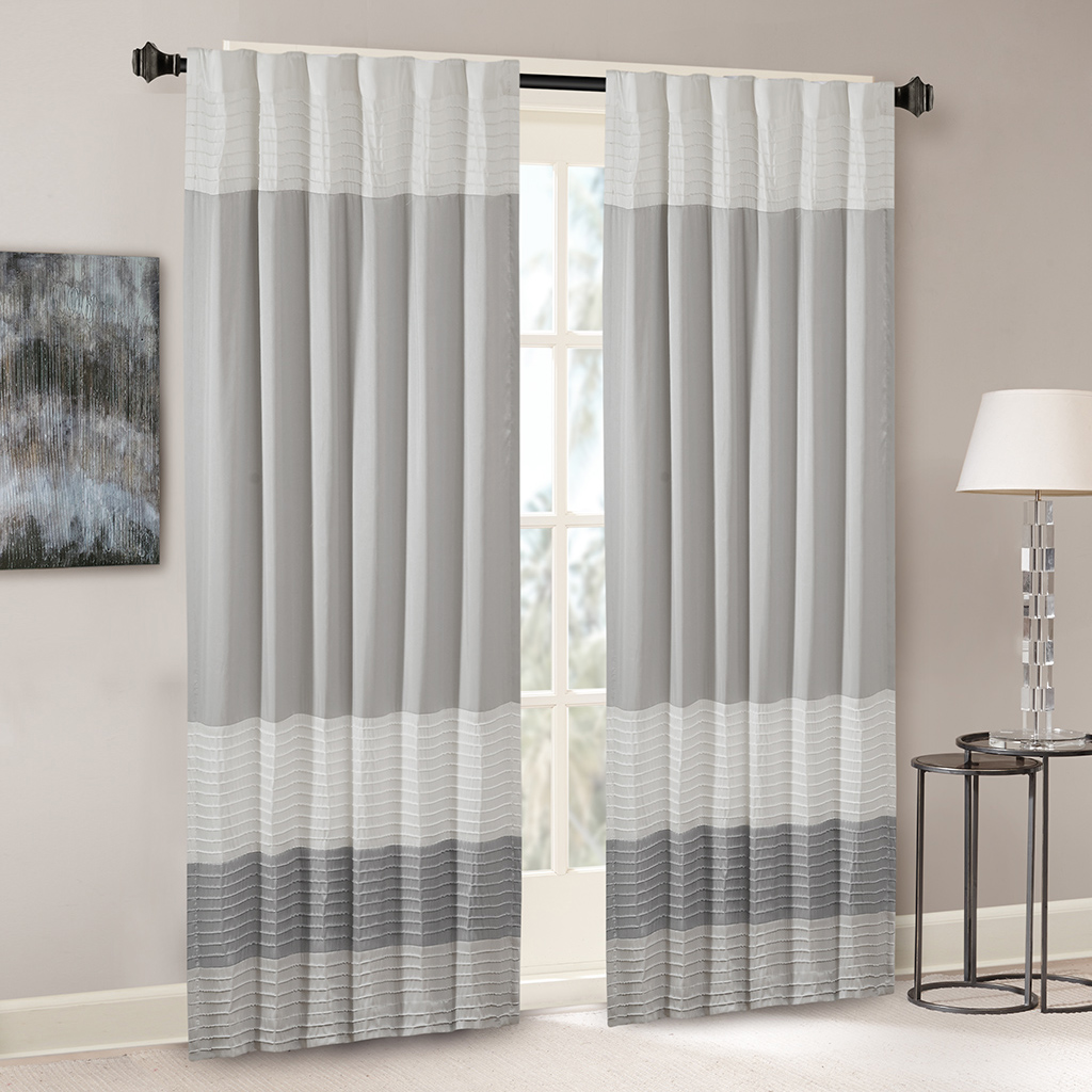 

Madison Park - Amherst Polyoni Pintuck Window Curtain - Grey - 84" Panel