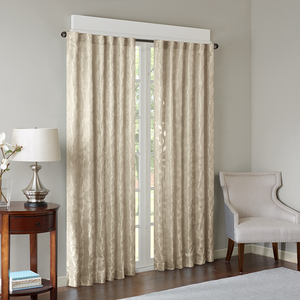 

Madison Park - Florence Leaf Jacquard Window Panel - Taupe - 95" Panel