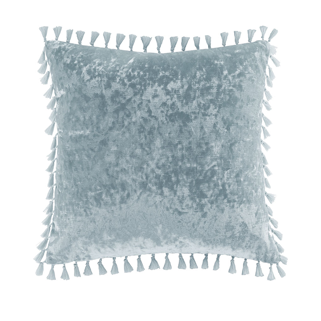 

Intelligent Design - Ariana Square Crushed Velvet Decorative Pillow with Tassels - Aqua - 18x18