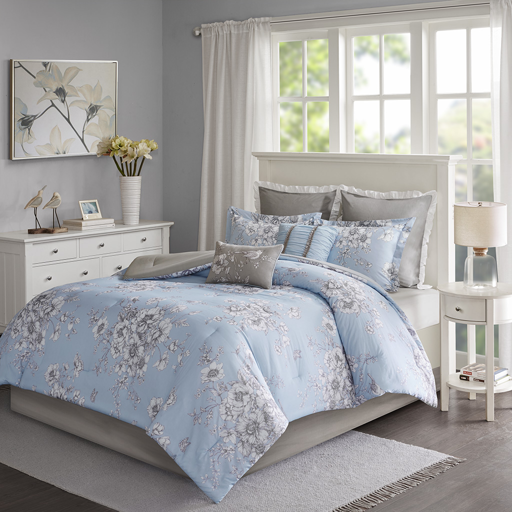 

Madison Park - Diana 8 Piece Cotton Printed Comforter Set - Blue - Queen
