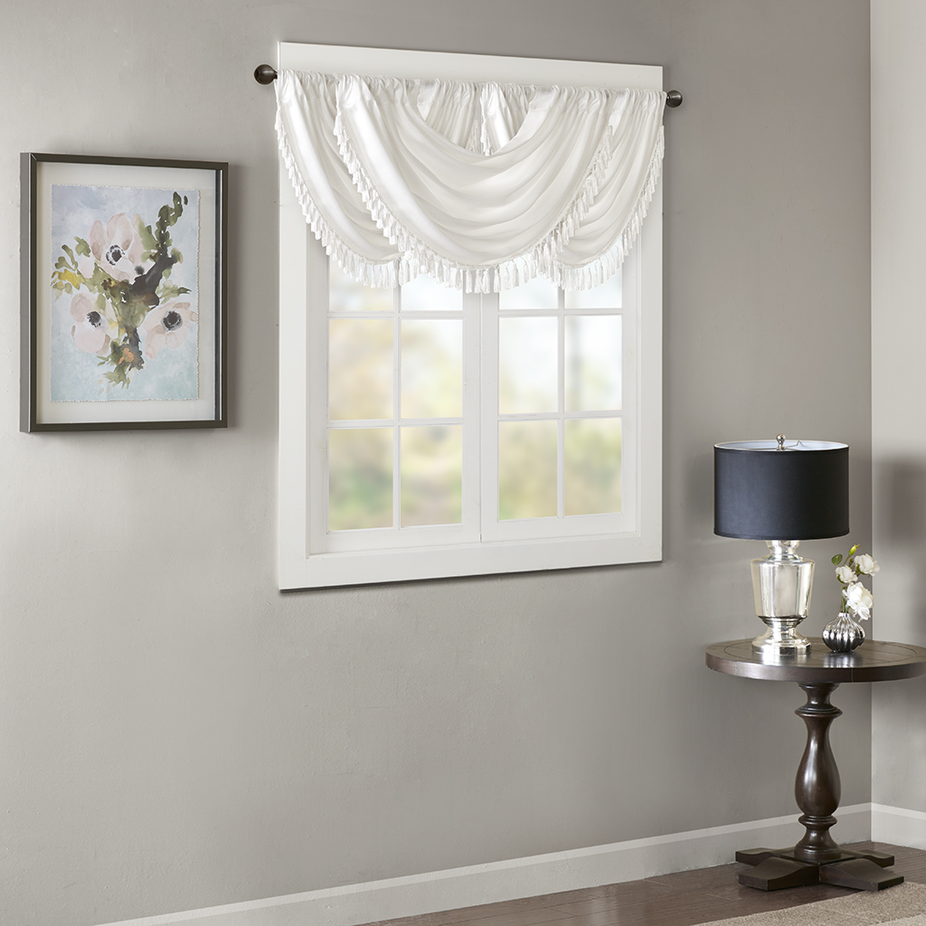

Madison Park - Elena Faux Silk Waterfall Embellished Valance - White - 38x46