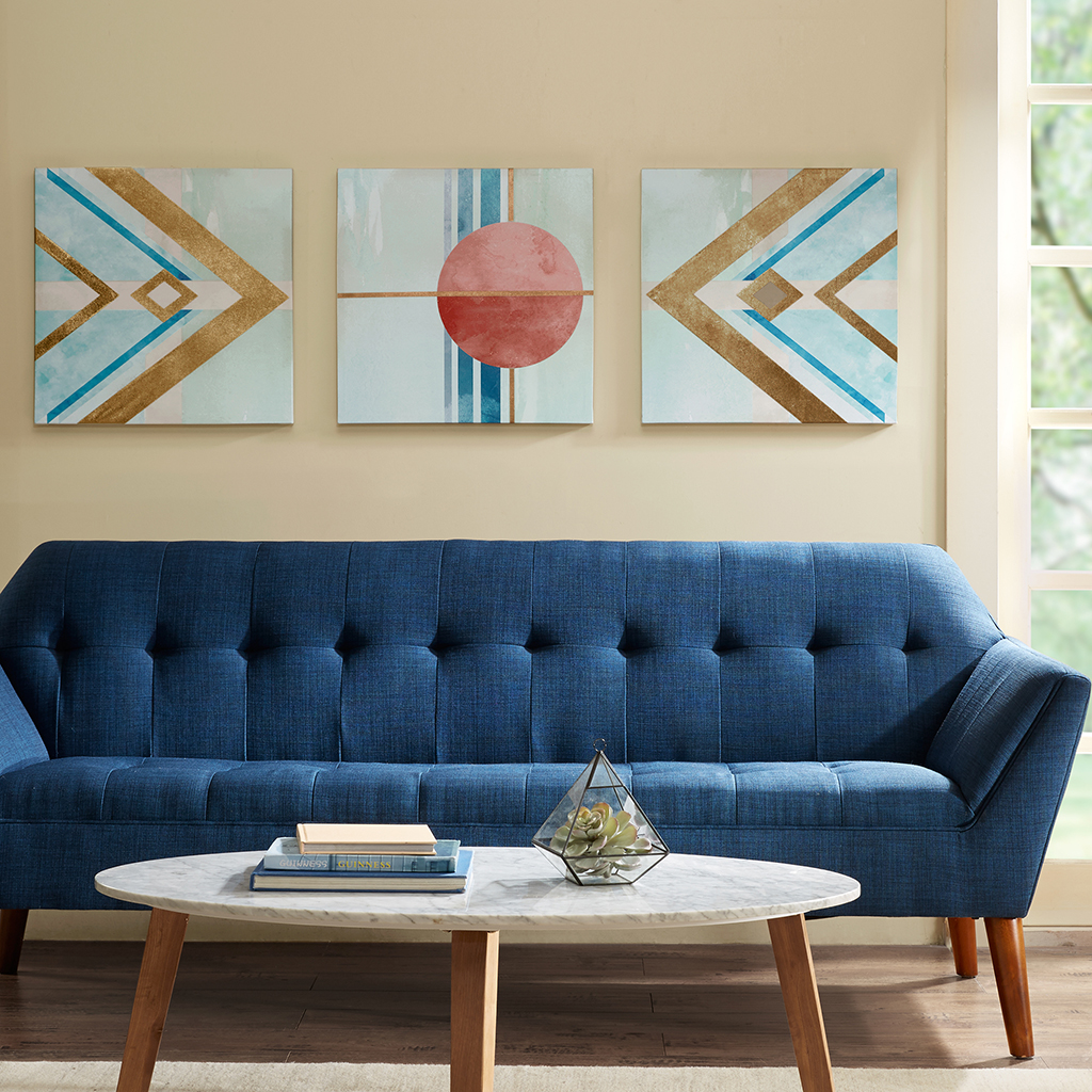 

Urban Habitat - Rising Moon Printed Canvas with Gold Foil (3Piece Set) - Aqua - See below