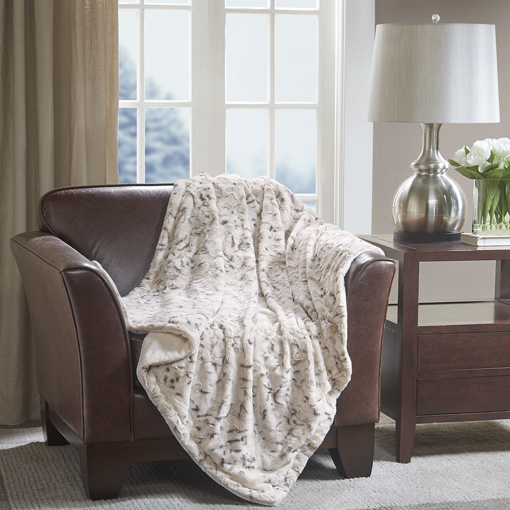 

Premier Comfort - Faux Long Fur to Microlight Throw - Snow Leopard - 50x60