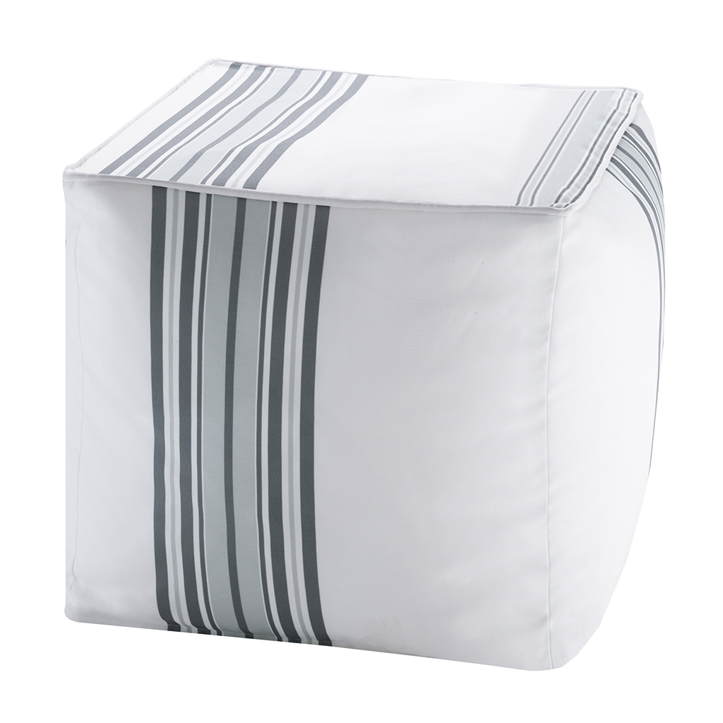 

Madison Park - Newport Printed Stripe 3M Scotchgard Outdoor Square Pouf - Grey - 18x18x18