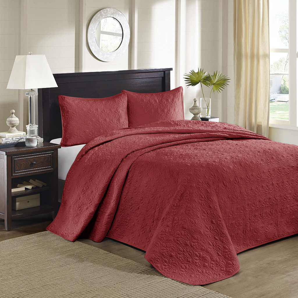 

Madison Park - Quebec Reversible Bedspread Set - Red - Queen