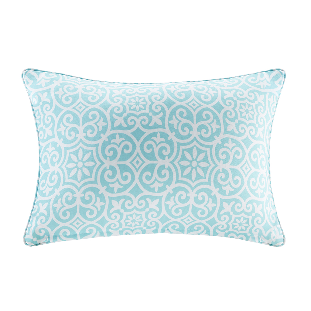 

Madison Park - Aptos Printed Fret 3M Scotchgard Outdoor Oblong Pillow - Aqua - 14x20