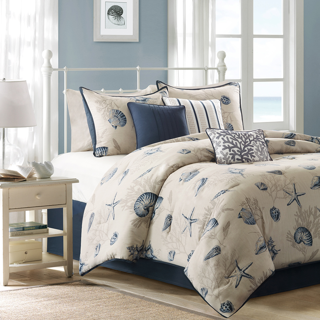 Madison Park Bayside 7 Piece Comforter Set Blue Cal King