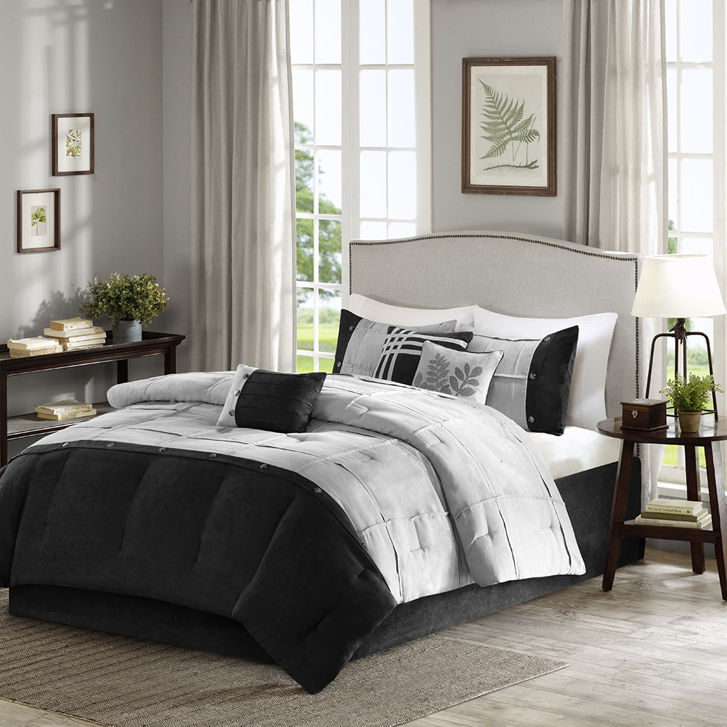 

Madison Park - Rockport 7 Piece Comforter Set - Grey - King