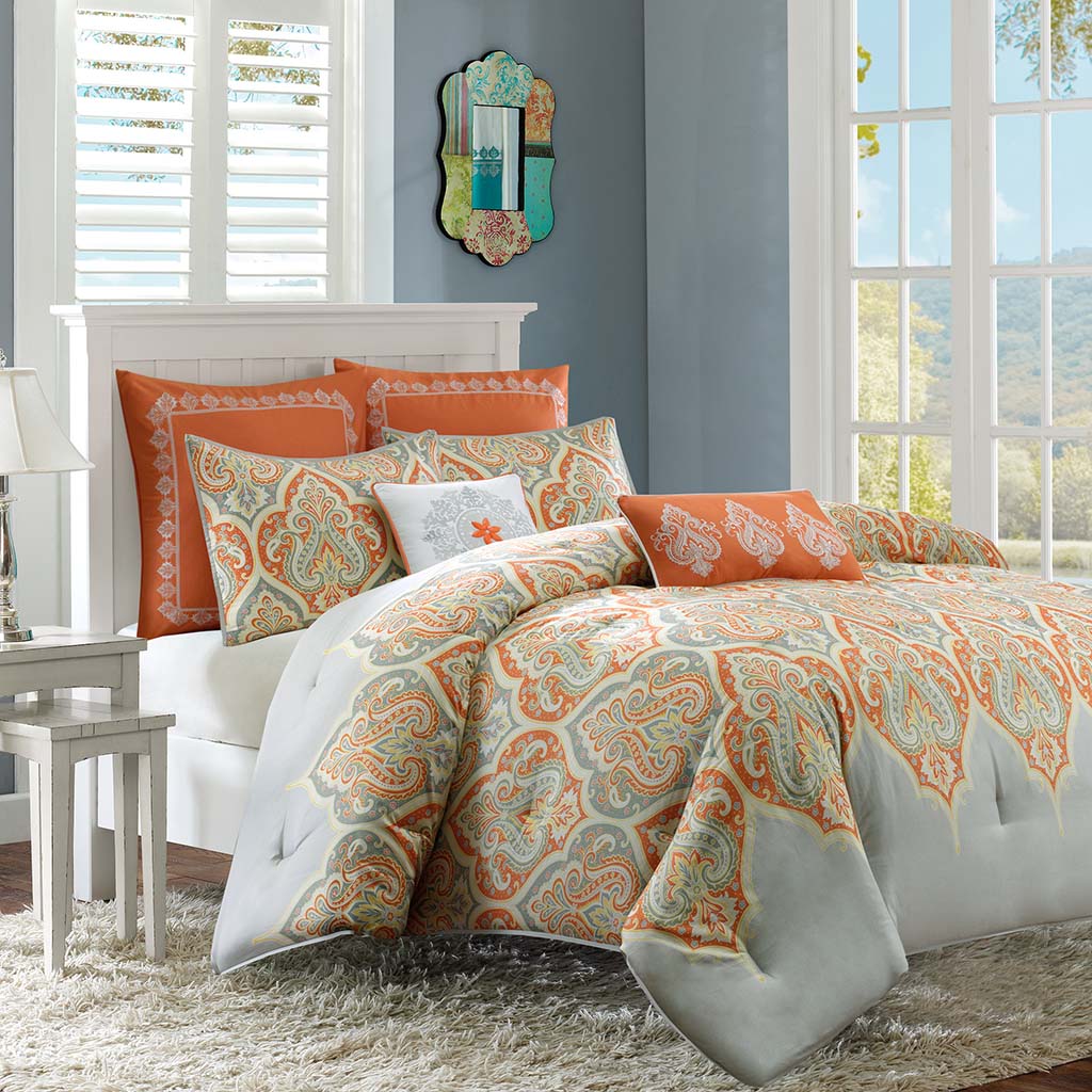 

Madison Park - Nisha Comforter Set - Orange - King/Cal King