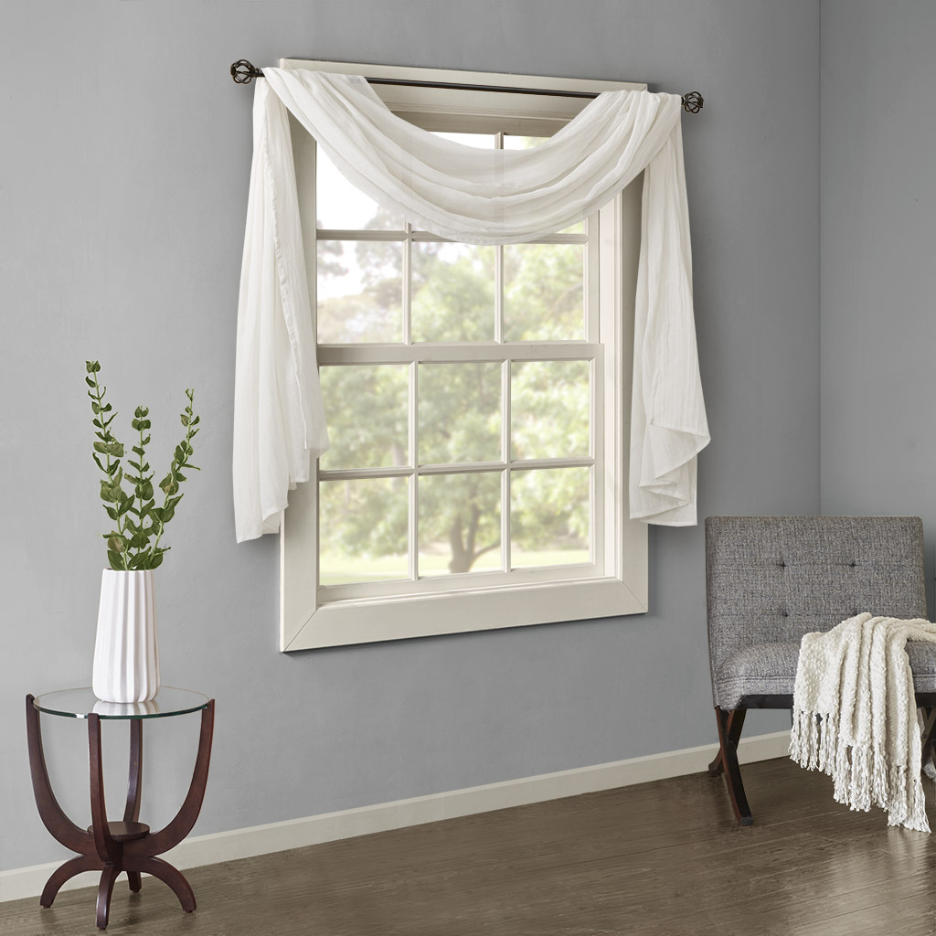 

Madison Park - Harper Solid Crushed Scarf Sheer - White - 42" x 144