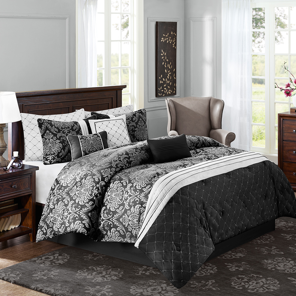 

Home Essence - Montrey 7 Piece Comforter Set - Black - King