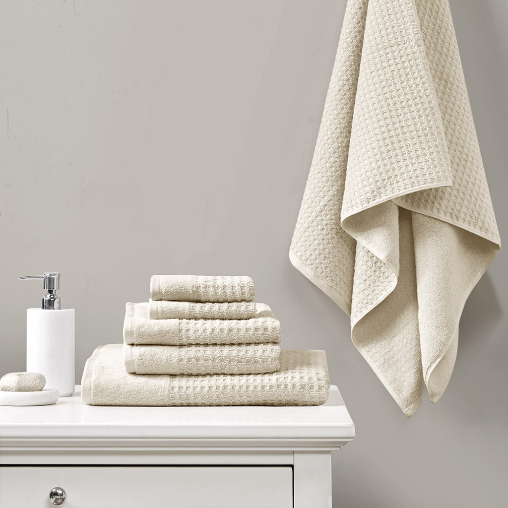 

Madison Park - 6 Piece Spa Waffle Cotton Jacquard Towels Set - Taupe - 28x54