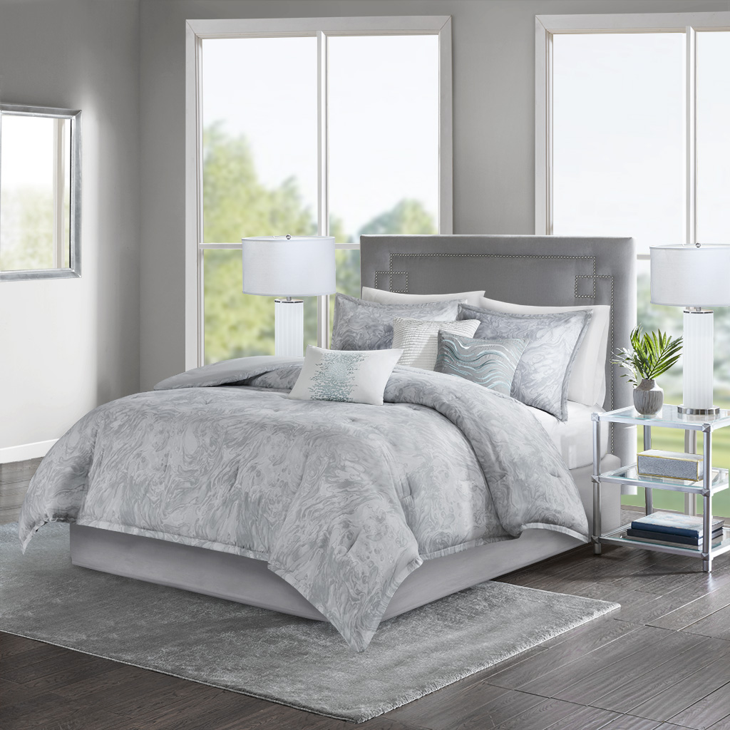 

Madison Park - Emory 7 Piece Cotton Sateen Comforter Set - Grey - Queen