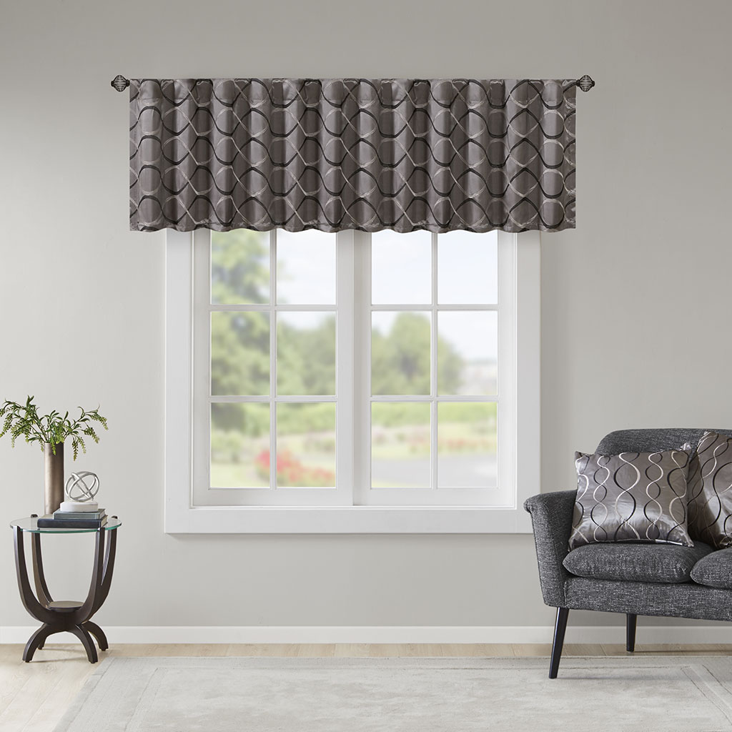 

Madison Park - Serendipity Embroidery Taffeta Valance - Charcoal - 50x18