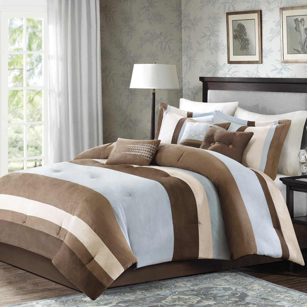 

Madison Park - Flatiron Stripe 7 Piece Comforter Set - Blue - King