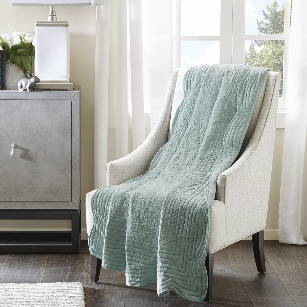 

Madison Park - Tuscany Oversized Quilted Throw with Scalloped Edges - Seafoam - 60x72
