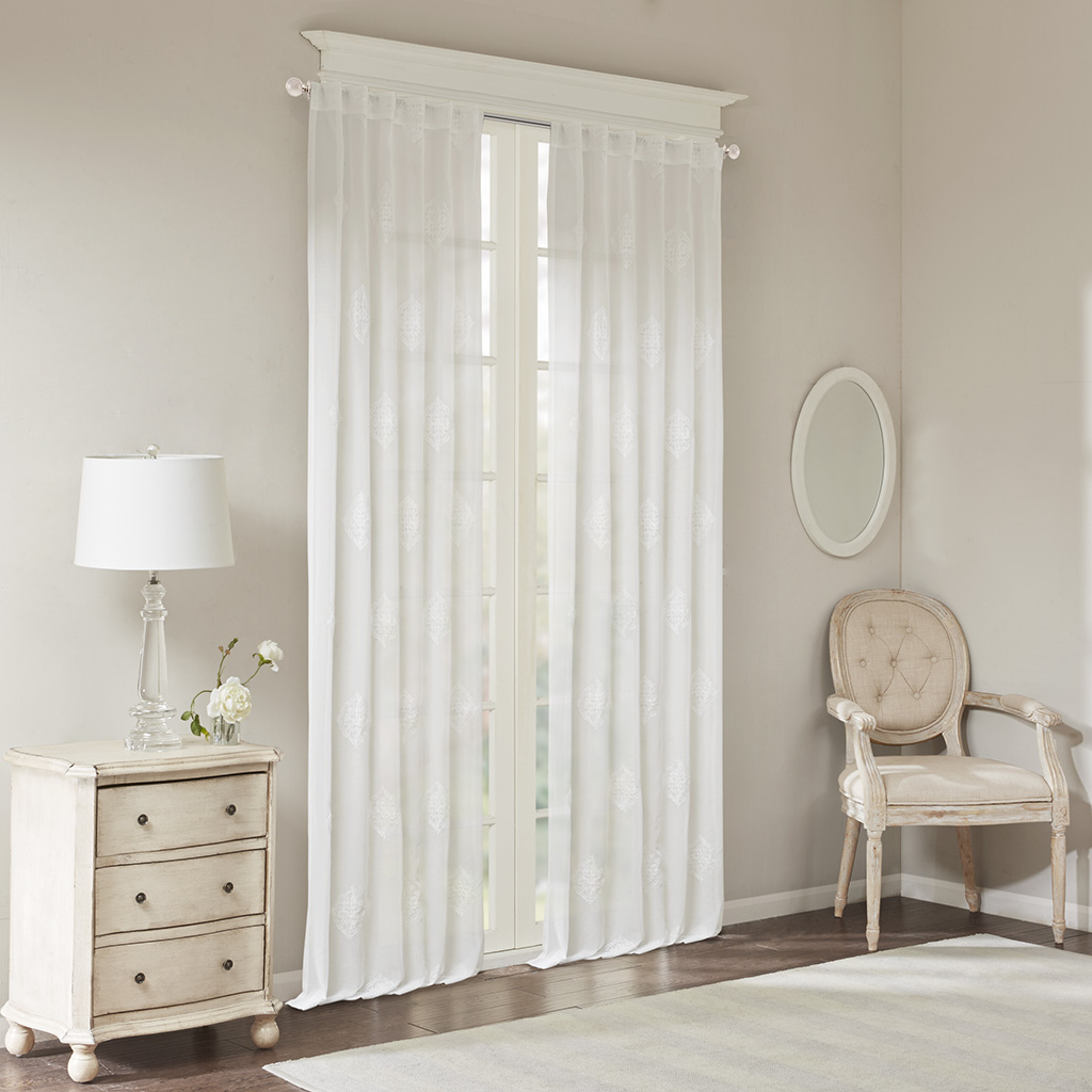 

Bombay - Massa Embroidered Sheer Window Curtain - White - 108" Panel