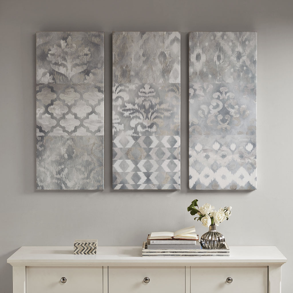 

Madison Park - Watercolor Ikat Taupe Gel Coat Canvas 3 Piece Set - Natural - See below