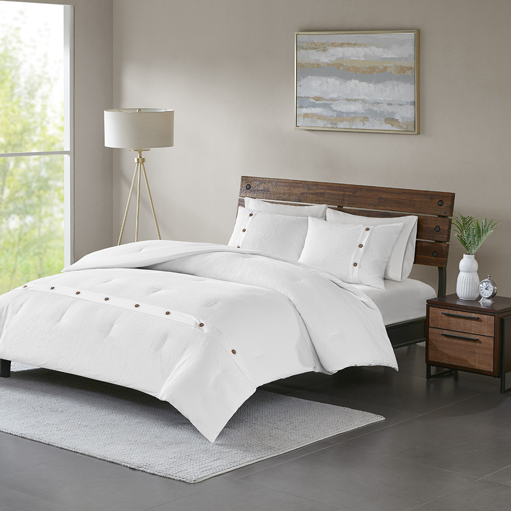 

Madison Park - Finley 3 Piece Cotton Waffle Weave Comforter Set - White - King/Cal King