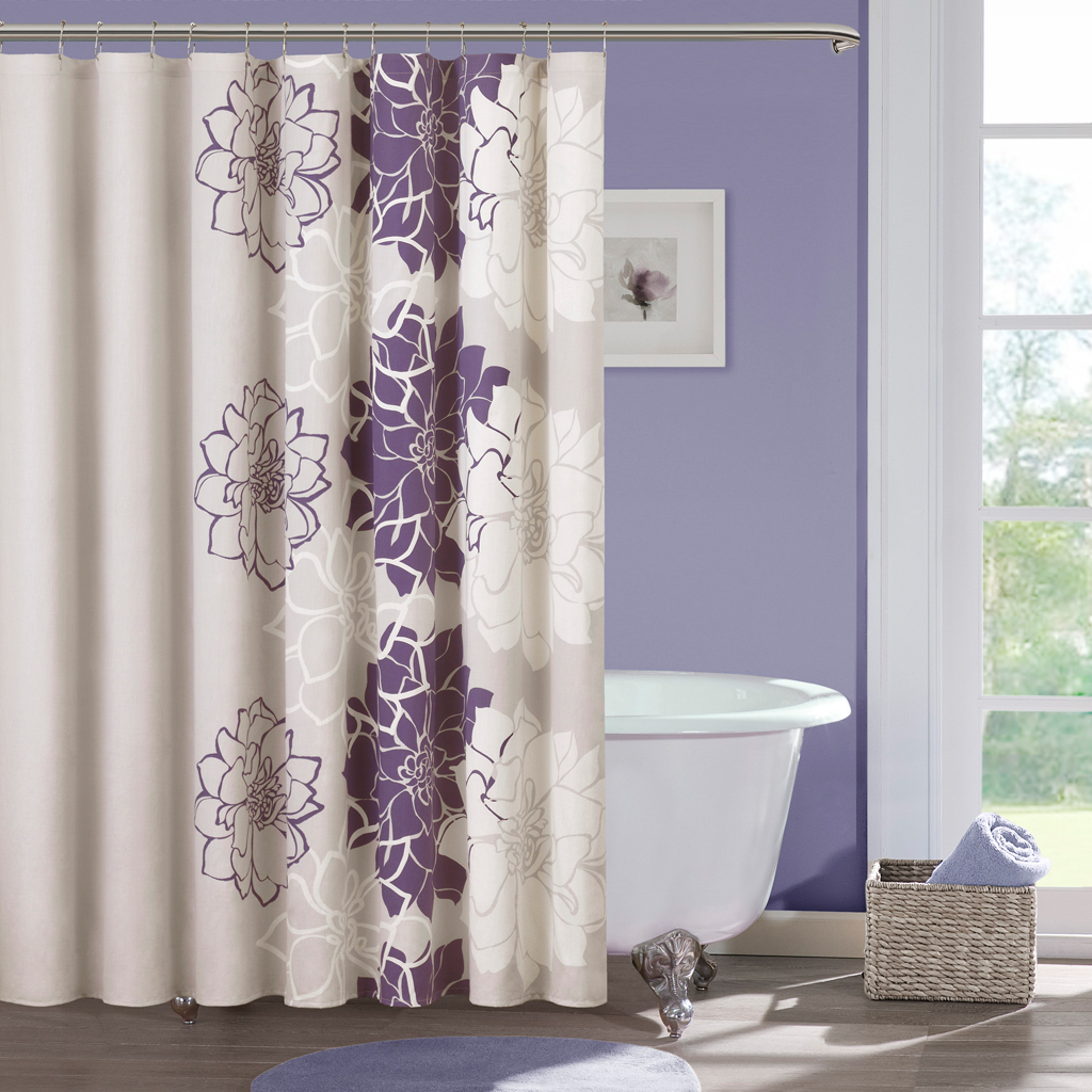 

Madison Park - Lola 100% Cotton Sateen Floral Printed Shower Curtain - Purple - 72x72