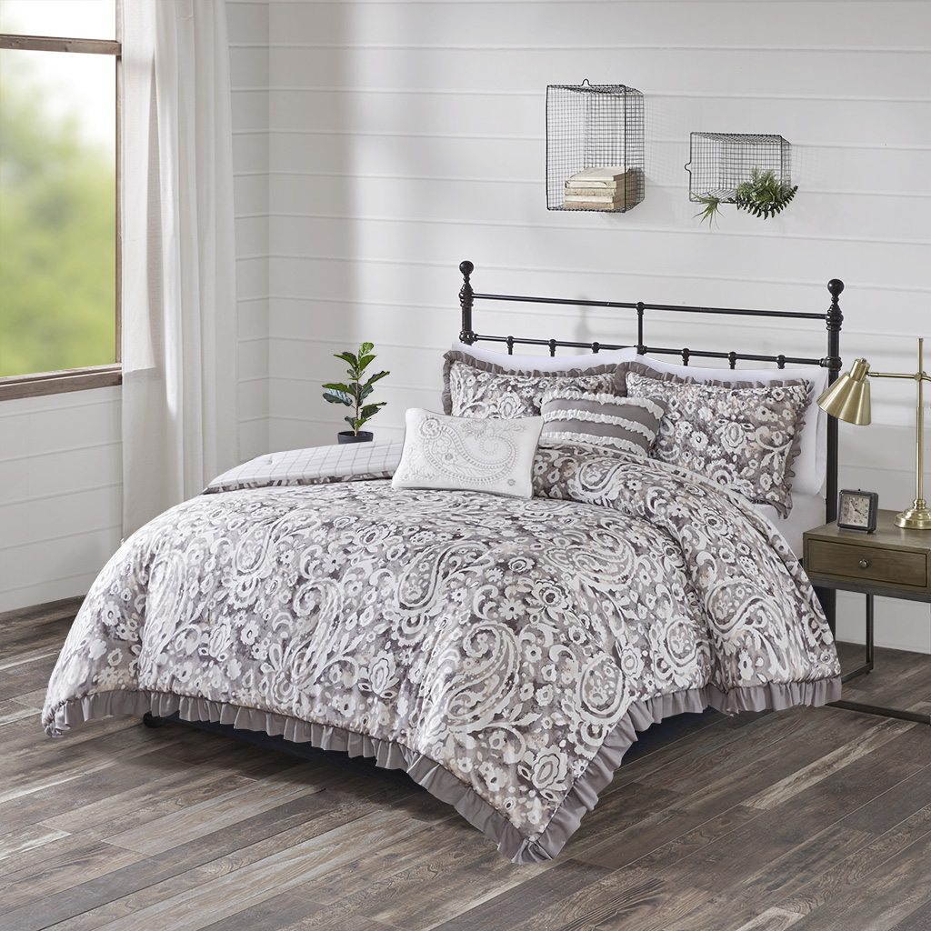 

510 Design - Molly 5 Piece Reversible Comforter Set - Gray - King/Cal King