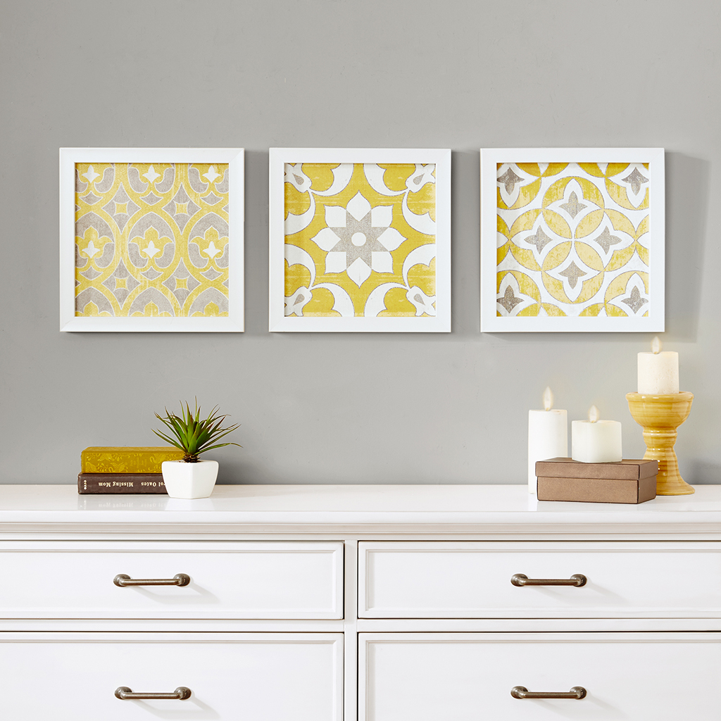 

Madison Park - Tuscan Tiles Framed Gel Coated Paper Set of 3 - Yellow - See below