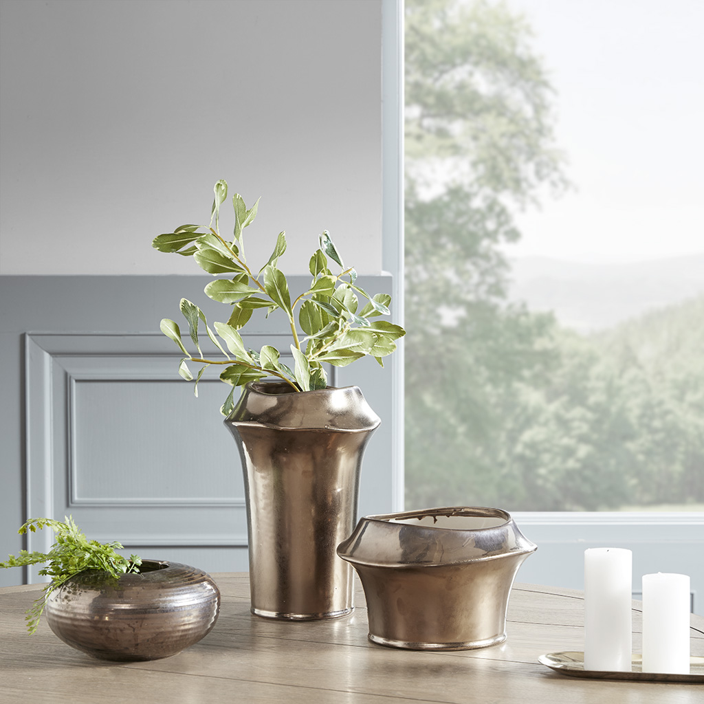 

Madison Park - Bowery Vase Ceramic Vase Set of 3 - Bronze - See below