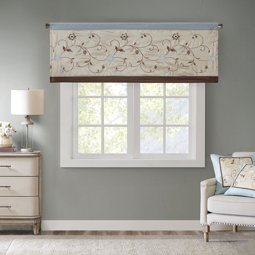 

Madison Park - Serene Embroidered Window Valance - Blue - 50x18