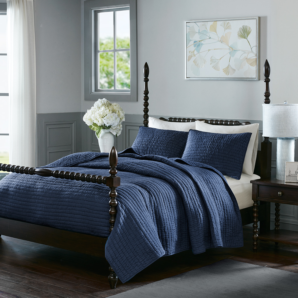 

Madison Park Signature - Serene Cotton Hand Quilted Coverlet Set - Blue - King