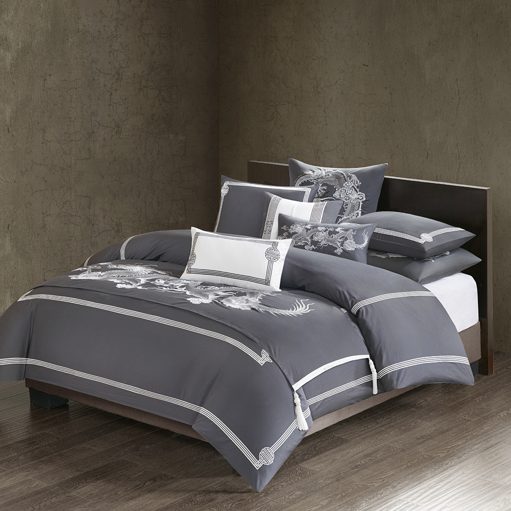 

Natori - Sterling Dragon Cotton Sateen Duvet Cover - Grey - Queen