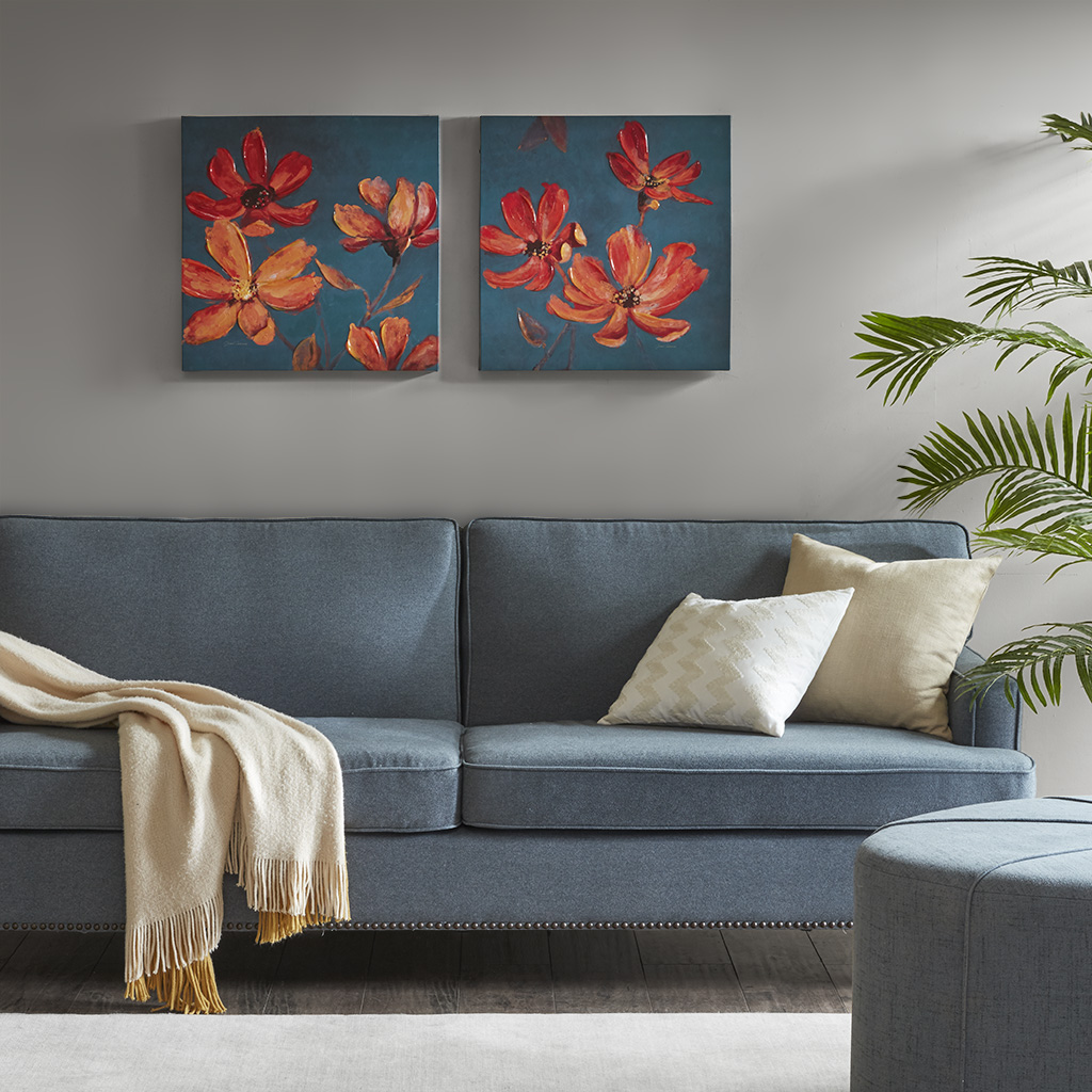 

Madison Park - Magnolia Hand Embellished Canvas (Set of 2) - Orange - See below