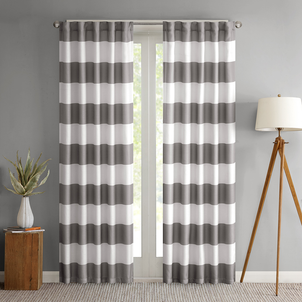 

Madison Park - Parker Stripe Window Curtain Pair - Grey - 84" Panel