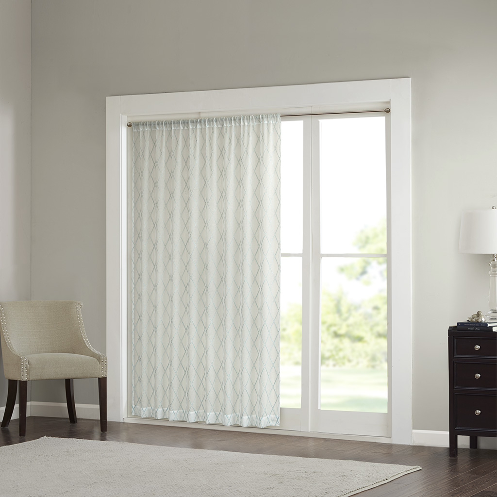 

Madison Park - Irina Diamond Sheer Window Curtain - White/Aqua - 100x84