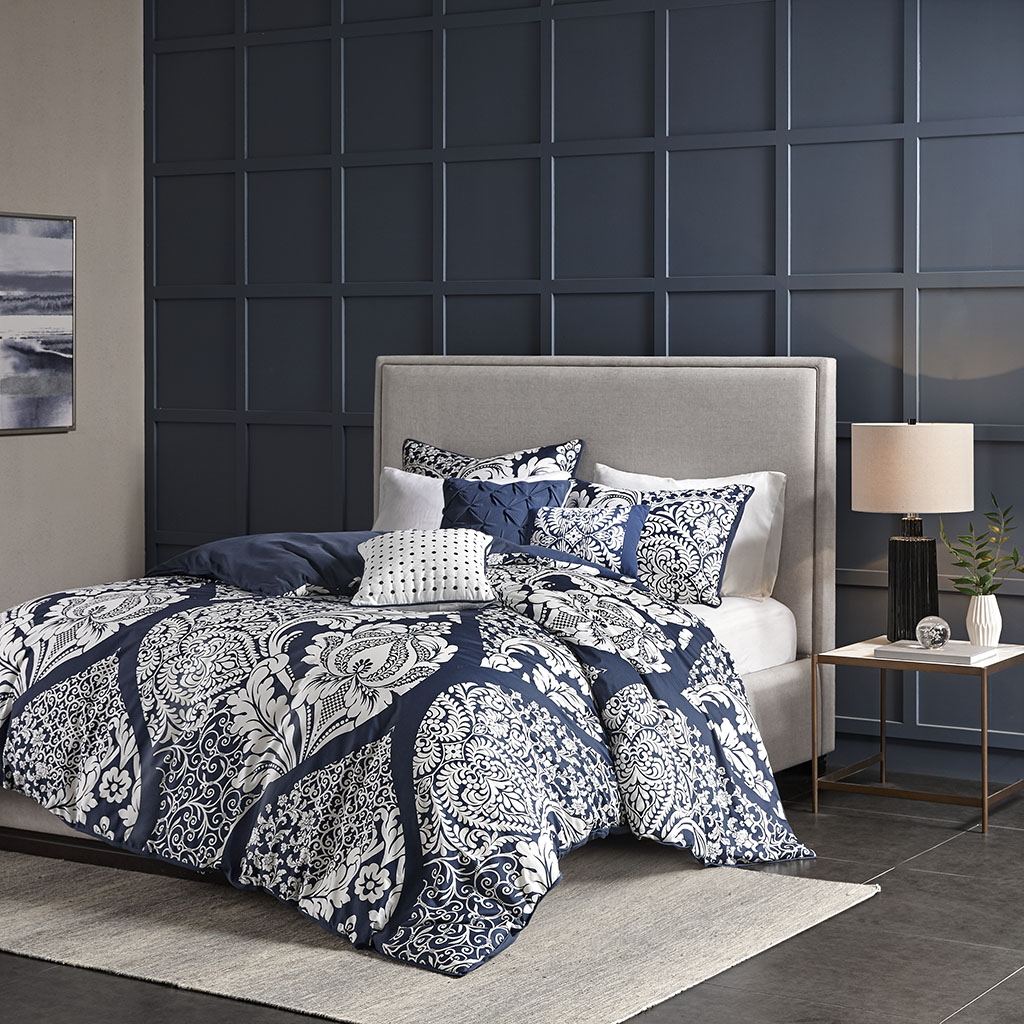 

Madison Park - Vienna 6 Piece Printed Duvet Cover Set - Indigo - Full/Queen