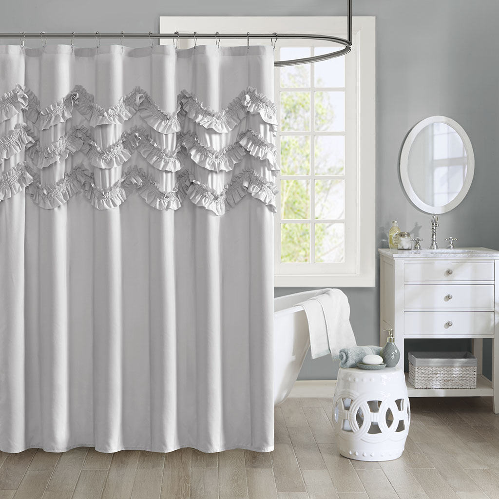 

Intelligent Design - Aurora Ruffle Shower Curtain - Grey - 72x72