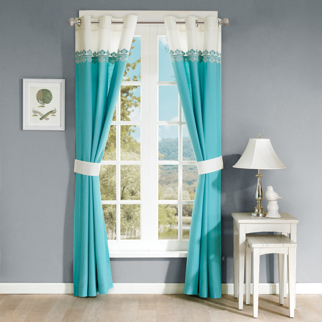 

Madison Park - Nisha Embroidered Window Curtain - Teal - 63" Panel