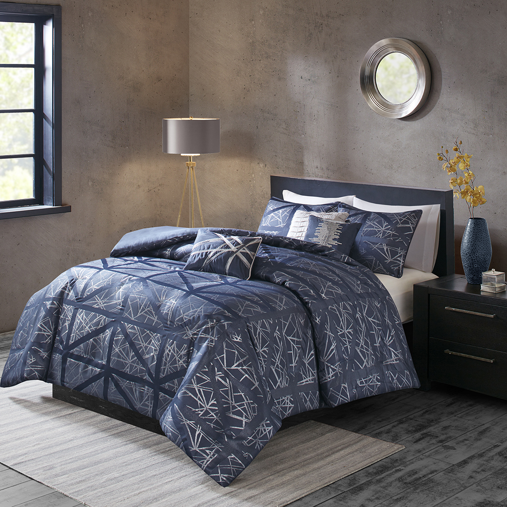 

Madison Park - Dante 6 Piece Duvet Cover Set - Navy - King/Cal King