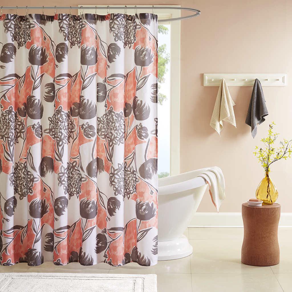 

Intelligent Design - Marie 100% Microfiber Printed Shower Curtain - Coral - 72x72