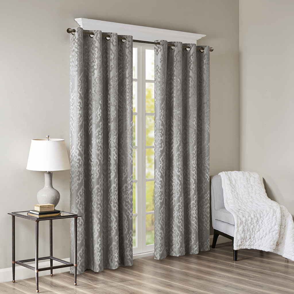 

SunSmart - Mirage Knitted Jacquard Damask Total Blackout Grommet Top Curtain Panel - Charcoal - 50x84
